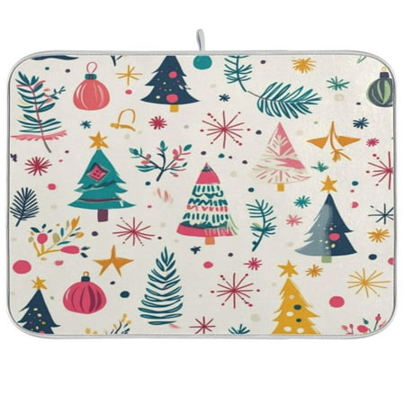 

Kitchen Drying Mat 18x24In Drying Dish Mat Dish Drying Mats Kitchen Countertop Multi-Function Drain Drying Mat Kitchen Table Colorful Christmas Tree2