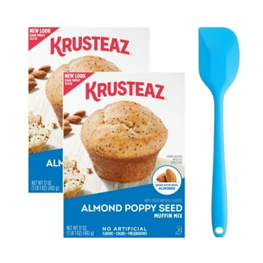 Krusteaz Almond Poppy Seed Muffin Mix 17 oz Box (2 pack) and 8in Silicone Spatula (Color Varies)