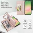 thumbnail image 4 of For Samsung Galaxy A37 5G RFID Blocking Wallet Case, Crossbody Purse Phone Case with 9 Card Slots, Zipper Pocket & Detachable Strap,Rose Gold,For Galaxy A37 5G, 4 of 9