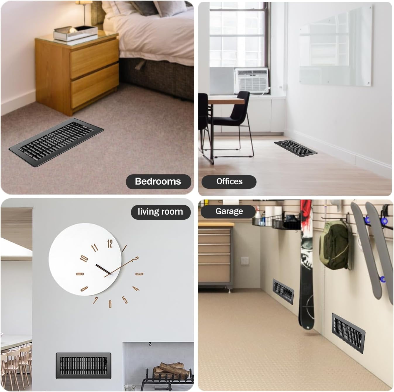 4"×10" Floor Register Heavy Duty Metal Floor Air Vent with Adjustable Knob Black Floor Vent Covers for Home Office Sidewall and Floor 3 Pack