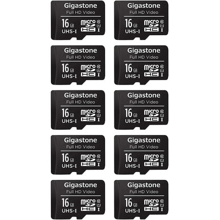 Gigastone 16GB Micro SD Card FHD Video UHS-I U1 Class 10 for Surveillance Security Action Cameras Drone Dash Cams 10 Pack (10x16GB)