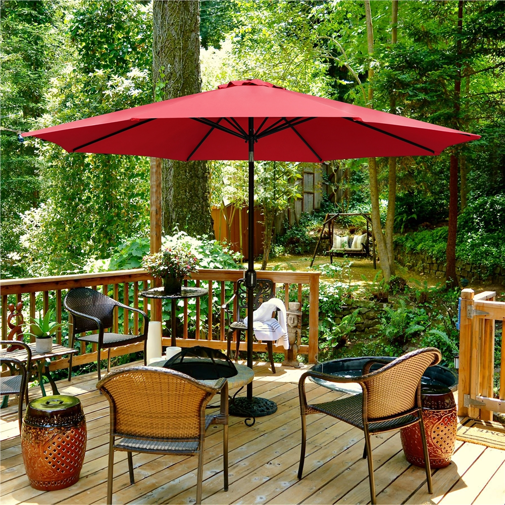 Alden Design 11 Foot Patio Umbrella with Crank and Push Button to Tilt, Red
