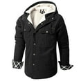 thumbnail image 3 of IYTR Winter Men's Hooded Jackets Solid Long Sleeve Fleece Lined Warm Trucker Jacket Coat with Pockets Black S, 3 of 6