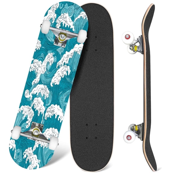 31'' Complete Skateboard 7 Layer Canadian Maple Double Kick Deck Skateboards waves japanese style Skate Board for Beginner Adult Gifts