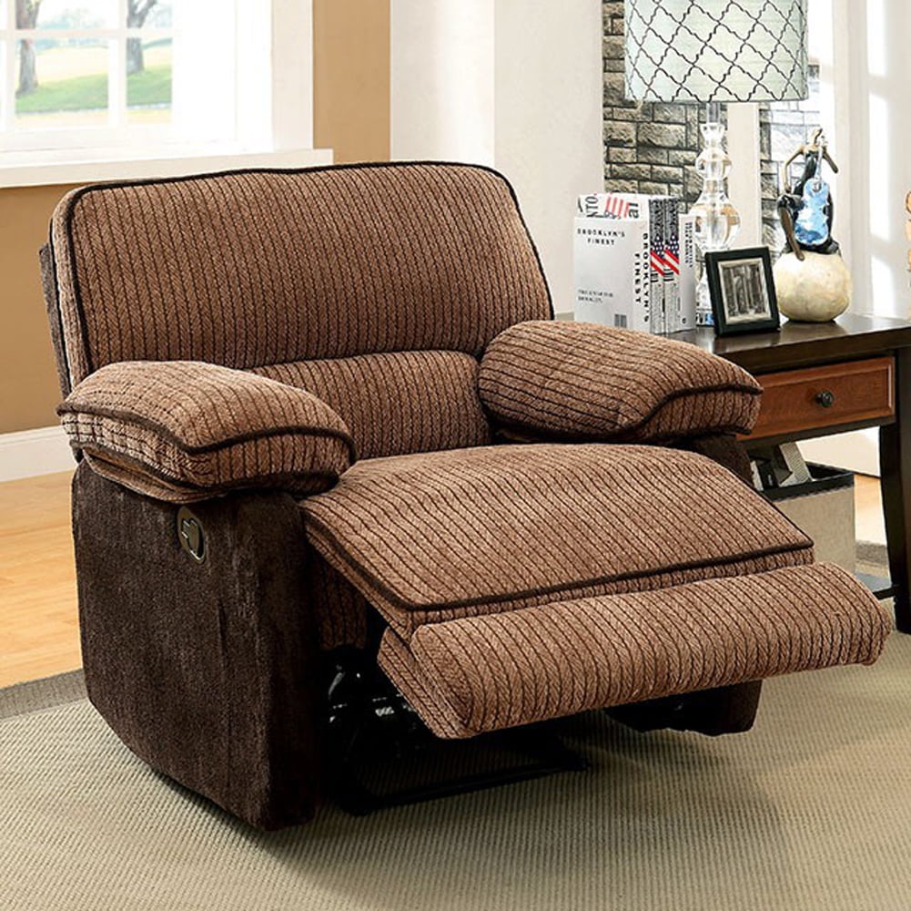 Two Tone Brown Chenille Fabric Upholstered Recliner