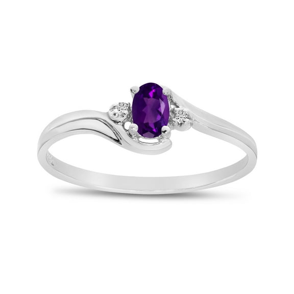 10k White Gold Oval Amethyst And Diamond Ring