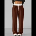 thumbnail image 4 of Pantalones Deportivos Anchos con Cintura de Contraste de Color y Hebilla de Cordón para Mujer. Color Café M, 4 of 8