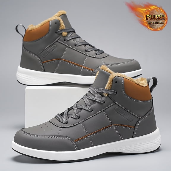 Men'S Winter Running Shoes - Slip-Resistant Thermal Insulated Mid-Calf Sneakers with Cushioned MD Sole, Lace-Up Closure , Jogging, Hiking, Everyday Cold Weather - Durable Synthetic Faux Upper