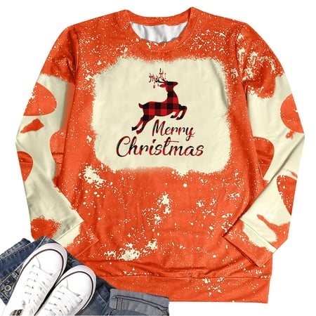 

jsaierl Christmas Sweatshirts for Women Crew Neck Long Sleeve Shirts Christmas Deer Pattern Tops Fashion Going Out Blouse Tee Xmas Pullover