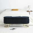 thumbnail image 2 of Oval Storage Bench, Upholstered Velvet End of Bed Bench, Storage Ottoman Bench with Golden Metal Legs, Modern Entryway Bench Fully Assembled Except Legs, 2 of 7