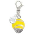 thumbnail image 2 of Delight Jewelry Silvertone Yellow Softball with Stitching Spinner - Silvertone Clip on Charm with Clear Crystal Drop, 2 of 4