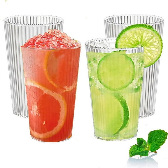 12 oz Plastic Cups Reusable, Plastic Drinking Glasses,Clear Plastic Tumblers Stackable and Unbreakable Clear Plastic Cups for Kitchen, Plastic Glasses Dishwasher Safe Drinking Glasses 4 Pack
