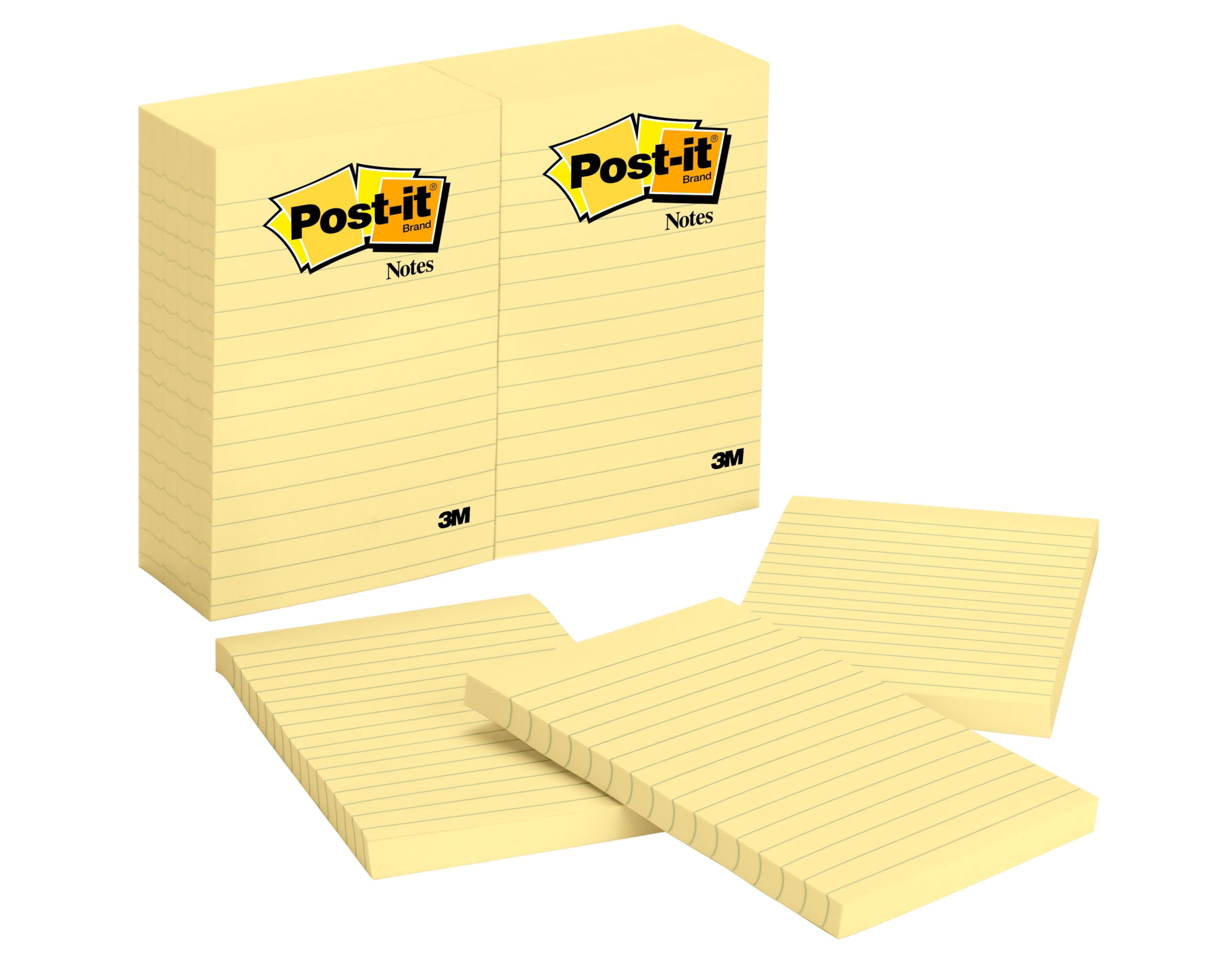Postit Notes, 4" x 6", Canary Yellow, Lined, 12 Pads Per Pack