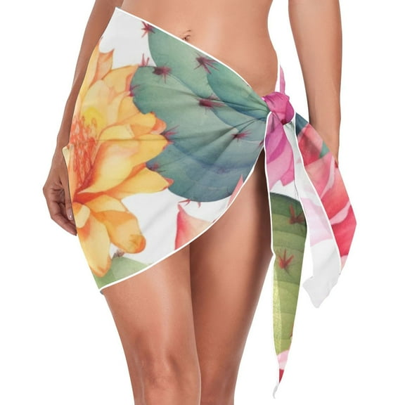 joogoo Cactus and Flowers Women's Beach Sarong Bathing Suit Wrap Swimwear Cover Ups M