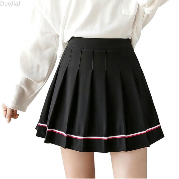 DuoJiaJ Women Fashion Casual Solid Color Pleated Skirt Women Color Striped Skirt Skirts For Women Black L