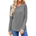 thumbnail image 2 of Basic T Shirts for Women Women's Fashion Solid Color Round Neck Long Sleeve T-shirt Casual Autumn Tops, 2 of 7