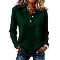 thumbnail image 2 of Women's Polo Shirts Golf Henely Button Down Tops Collared 3/4 Sleeve Tunic Work Blouses Plain Lightweight Clothes Dark Green S, 2 of 6