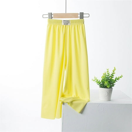 

WHLBF Toddler Kids Baby Girls Fashion Cute Sweet Ice Silk Wide Leg Pants Trousers Leggings Yellow 9-10Years