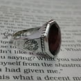 thumbnail image 3 of Sterling Silver Ottoman Men's Ring: Oval Hessonite Garnet Lion Ring, 3 of 9