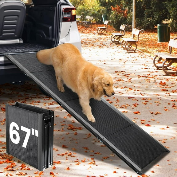 Dog Ramp for Car, 67''x 17'' Extra Long Folding Dog Ramp, Pet Ramp for Large Dogs with Non-Slip Rug Surface, Portable Dog Steps Up to 250LBS, Outdoor Dog Ramp for Car, SUV, Truck