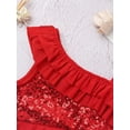 thumbnail image 5 of Aislor Kids Girls Dance Crop Top Asymmetrical Shoulder Straps Ruffle Sequins Cami Vest Red 10, 5 of 7