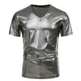 thumbnail image 6 of Plebaso Mens Shiny T Shirts V Neck Short Sleeve Stylish T-Shirts Dance Wear Tee Tops for Nightclub Party, 6 of 7