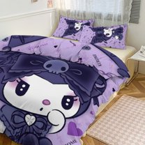 Kuromi Anime Cartoon Sheet Set 3 Piece Bedding Set Cute Christmas Bedroom Decor 90"x90"