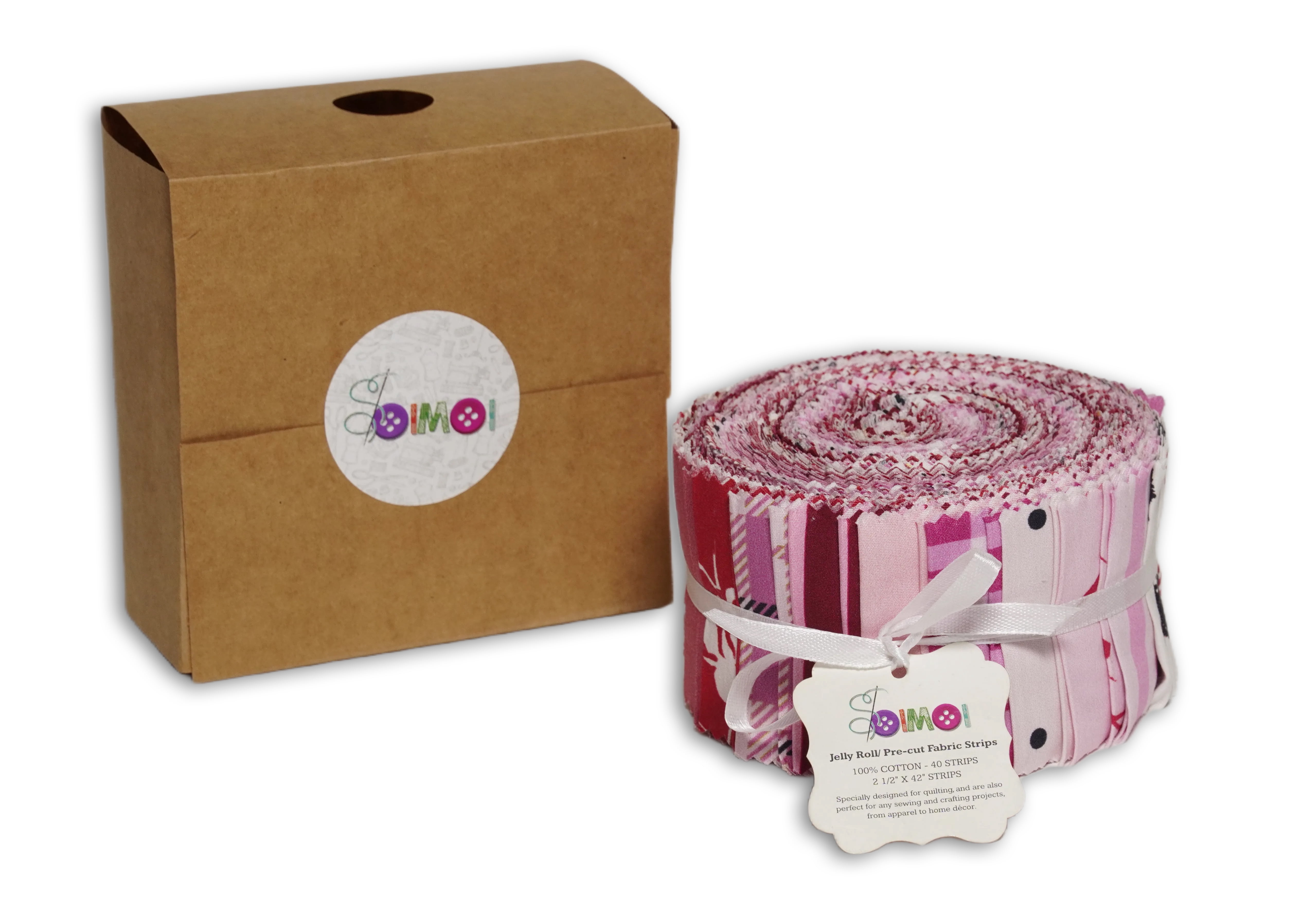 Soimoi 40Pcs Floral & Check Print Cotton Precut Fabrics for Quilting Craft Strips 2.5 x 42 inches Jelly Roll