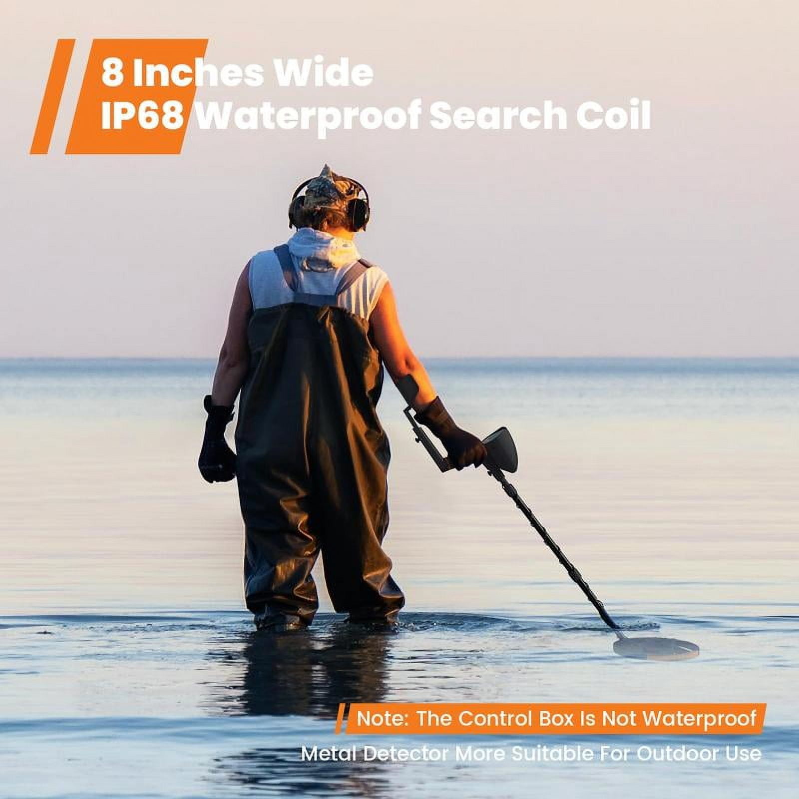 Longqi Waterproof Metal Detector for Adults & Kids, with High Accuracy Lightweight 8" Search Coil, All Metal & Disc Modes