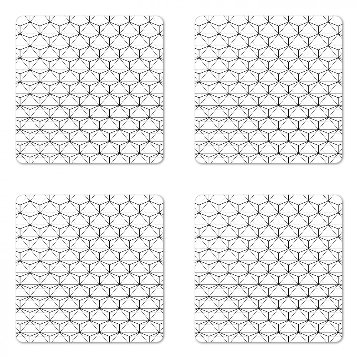 Geometric Coaster Set of 4, Abstract Lines Charcoal Grey Colored