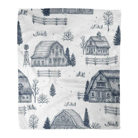 Fuzzy Christmas Blankets LADDKE Flannel Throw Blanket Christmas Farm Country Cute Houses Engraved Farmhouse Vintage Rustic Barn 58x80 Inch Lightweight Cozy Plush Fluffy Warm Fuzzy Soft ()