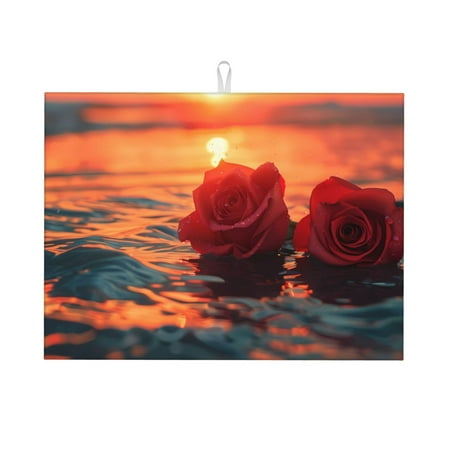 

Kdxio Romantic Roses Sunset Ocean for Dish Drying Mat 24*18 inch Absorbent Dish Drainer Kitchen Counter Large Size Dish Drying Pad for Countertops Draining Racks