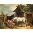 thumbnail image 2 of Adolf van der Venne 18x15 Gold Ornate Wood Frame and Double Matted Museum Art Print Titled - Horses at the Farm (1866), 2 of 4