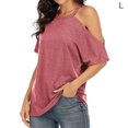 thumbnail image 1 of Camiseta de mujer Verano con hombros descubiertos Blusa de manga corta Top suelto, Rosa, L Noticed AP001354-13, 1 of 5