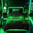 thumbnail image 2 of meiyoeat Neon Green Smoke Gaming Twin Bedding for Boys Teens, Video Game Gamer Duvet Cover Set, Black Green, Gamepad Reversible2 Pieces, 1 Duvet Cover and 1 Pillowcase, 2 of 7