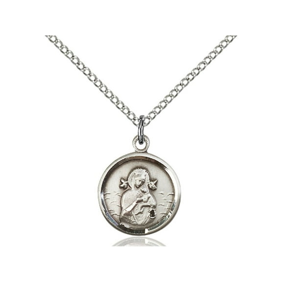 Sterling Silver Our Lady of Perpetual Help Pendant 5/8 x 1/2 inches with Sterling Silver Lite Curb Chain