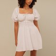 thumbnail image 2 of Gibobby Vestido de gasa de verano para mujer Vestido de cuello cuadrado de manga de verano para mujer Vestido de moda casual de sentido francés(Beige,XL), 2 of 5