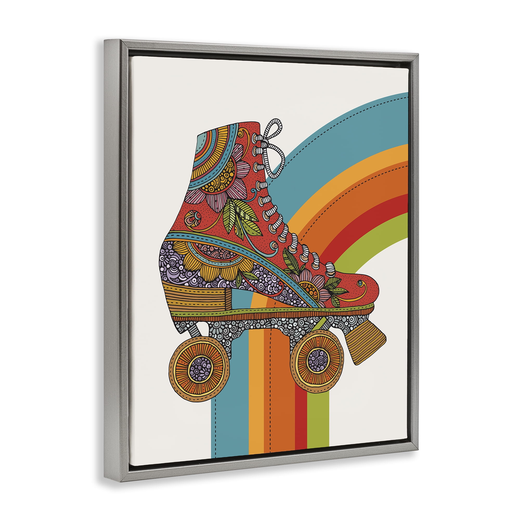 Stupell Industries Vintage Boho Roller Skate Entertainment Painting Gray Floater Framed Canvas Art Print Wall Art, 25 x 31