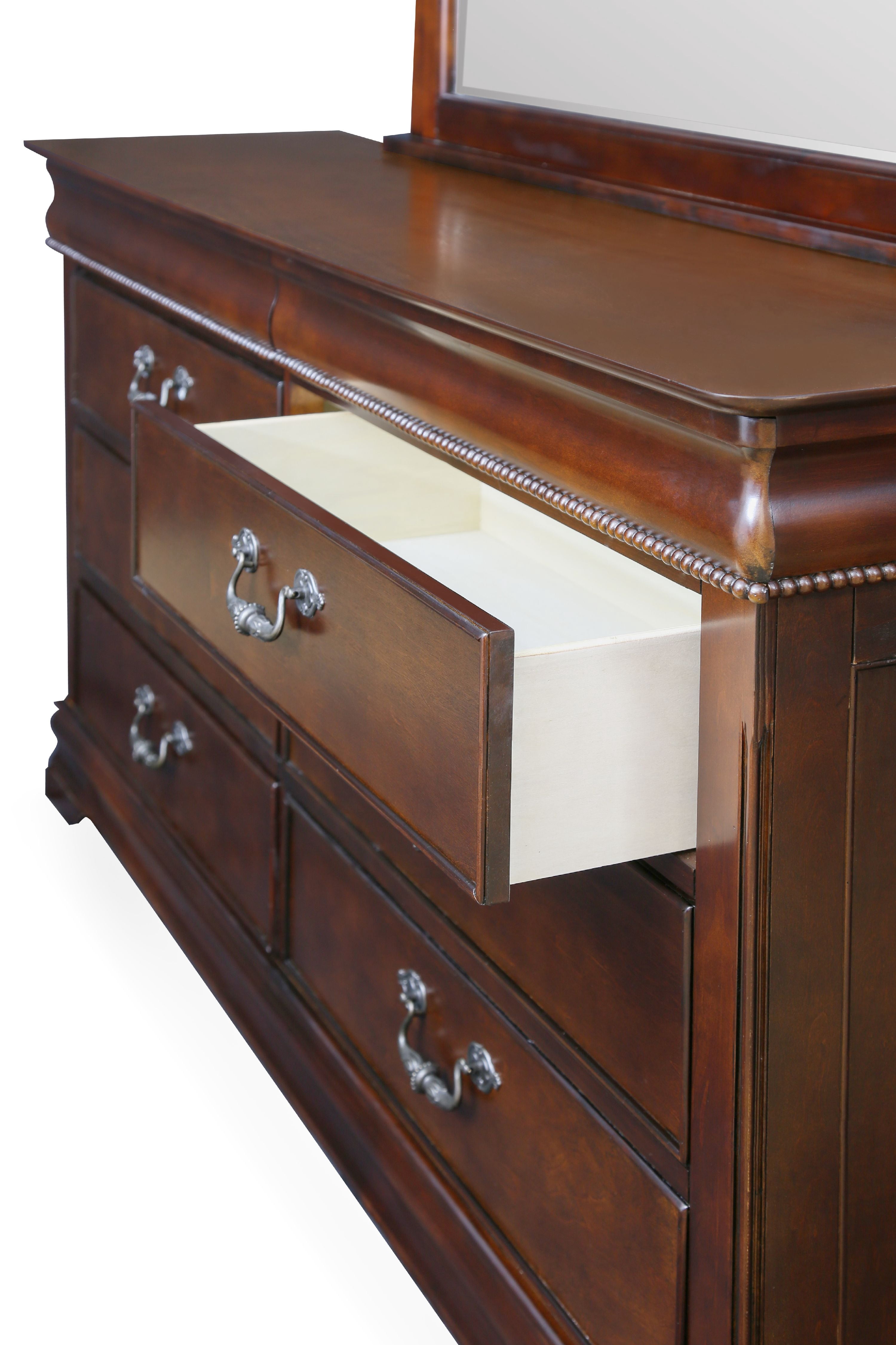 Furniture of America Leonora Traditional Dresser and Mirror Set, Cherry