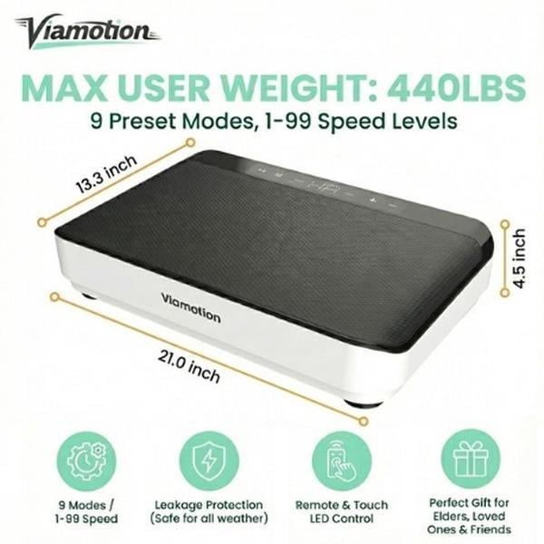 Viamotion Vibration Plate Exercise Machines, 99 Speed Levels, Full Body Vibration Fitness Equipment with Resistance Bands, LED Display & Magnetic Massage