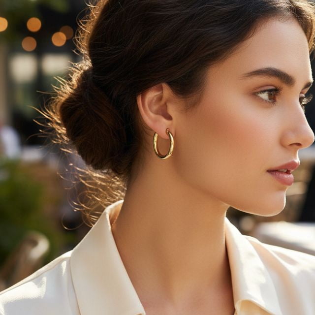 Stunning 14K Yellow Gold Plated Silver Hoop Earrings for Women, 16 MM Diameter