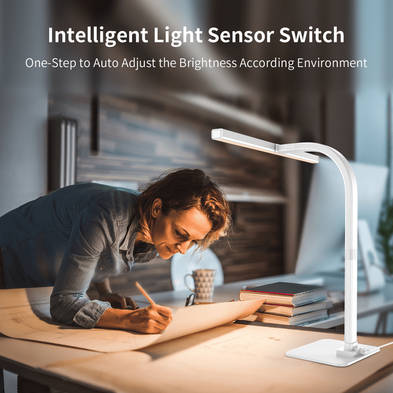 Lampada Da Scrivania A Led Con Funzione Di Supporto Per Penna / Telefono, Luce Da Scrivania Ricaricabile Con Collo D'oca Flessibile, 3 Modalità Di Colore, Oscuramento Continuo, Cura Degli Occhi, Piccolo Perno