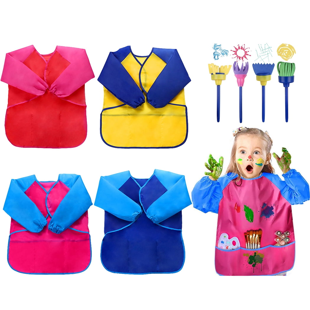 4PCS Kids Apron Waterproof Creative Painting Apron Art Apron with 4