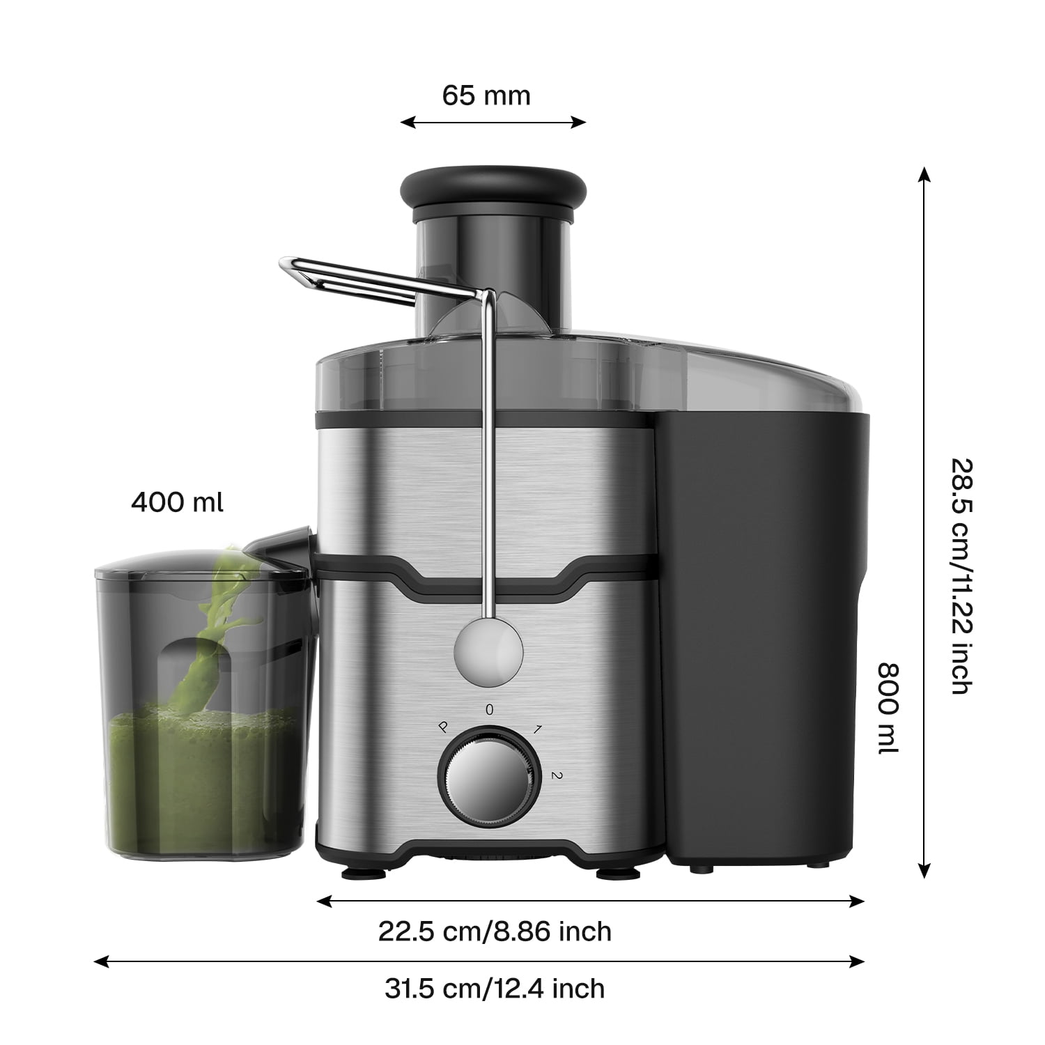 Behome Juicer Machines, 400W Juice Extractor with 2 Speeds,Centrifugal Juicer with 2.6" Wide Feed Chute for Vegetable&Fruit, Easy to Clean, Silver