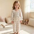 thumbnail image 2 of enyan Toddler Baby Girls Fall Outfit 6M-6T Long Sleeve Floral Print Smocked Shirt Pants 2-Piece Set Kids Girls Clothes White，18-24 Months, 2 of 7