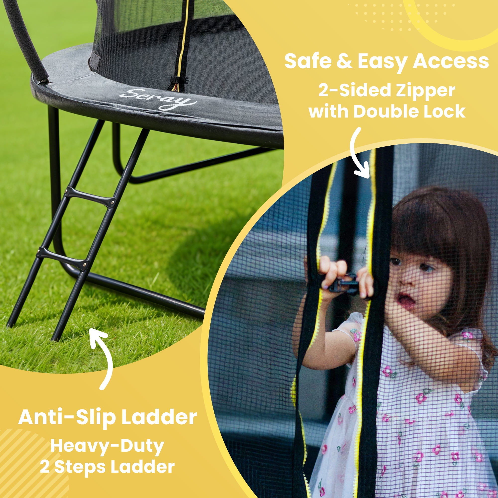 SERAY 10FT, 12FT, 14FT Outdoor Trampoline with Safety Enclosure Net, Ladder and Rust-Resistant Frame, ASTM Certified Backyard Trampoline for Kids and Adults