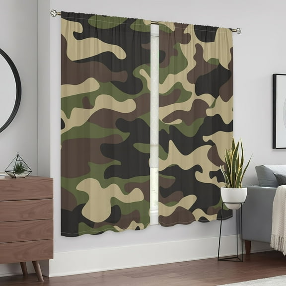 WNOOHIY Army-green Camouflage Bohemian Chic Window Curtains for Bedroom and Living Room, Set of 2 Panels