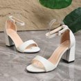 thumbnail image 5 of Womens Heeled Sandals High Block Heel Ankle Strap Pumps Shoes Casual Pointed Open Toe Summer Dress Heels White Size 7, 5 of 9