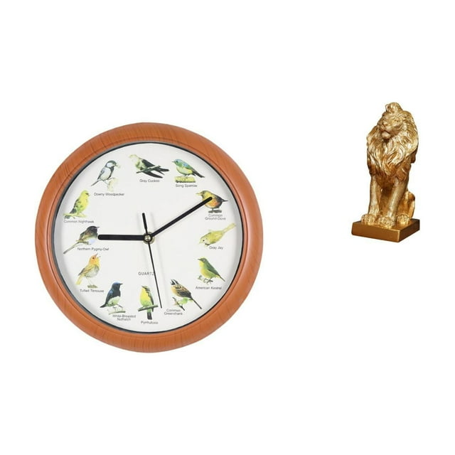 Reloj de pared con pájaro cantor, escultura de león, relojes de pájaro, relojes de pared, reloj colgante, decoración, estatua de león, adorno de mesa