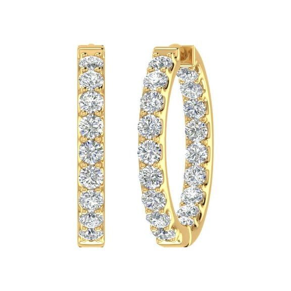 3 Carat Diamond Inside Out Hoop Earrings in 14K Yellow Gold (SI1-SI2 Clarity)
